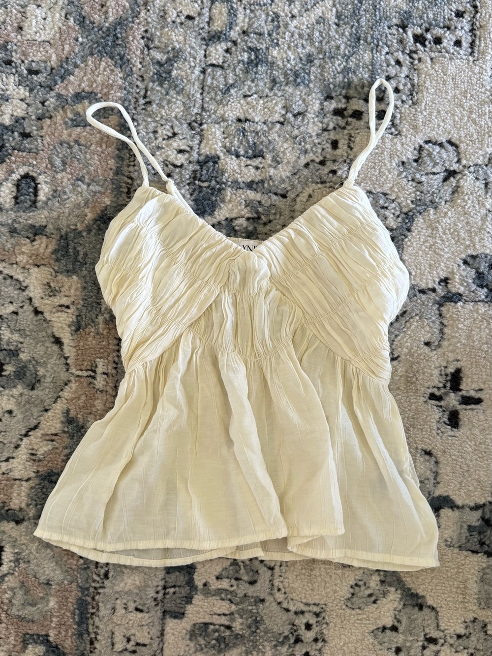 Cream Spaghetti-Strap Ruffle Detail Tank Top